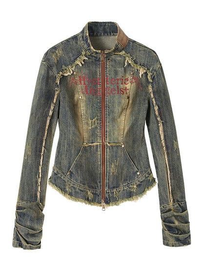 Blue Cross Patch Rock Punk Denim Jacket