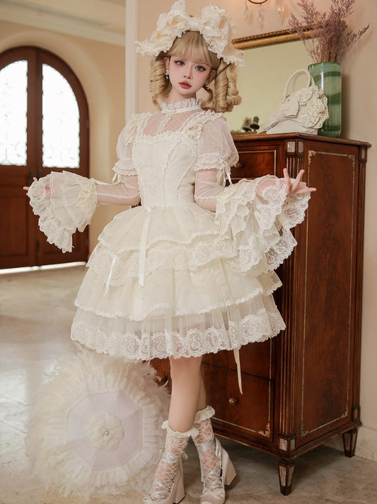 Corset Tiered Dress Lolita Skirt White Creamy Princess