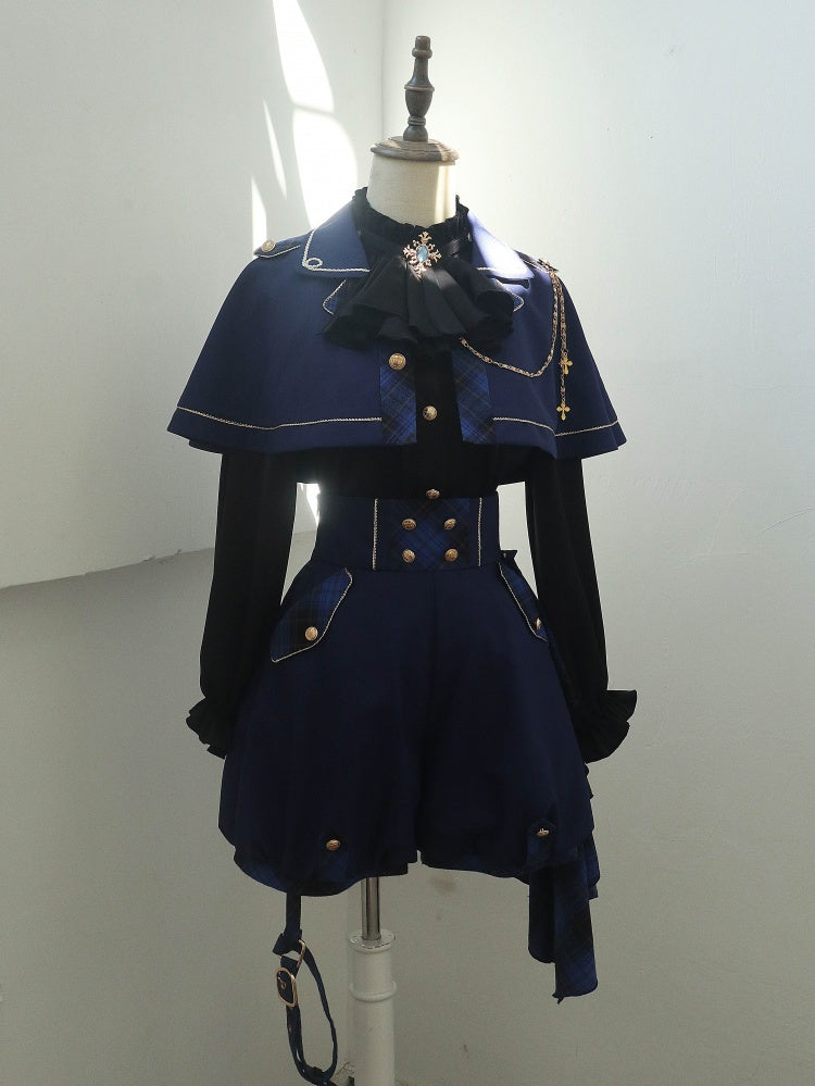 Dark Blue Ravenclaw Ouji Lolita Set Cape + High Waist Shorts
