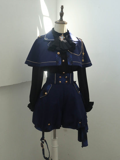 Dark Blue Ravenclaw Ouji Lolita Set Cape + High Waist Shorts