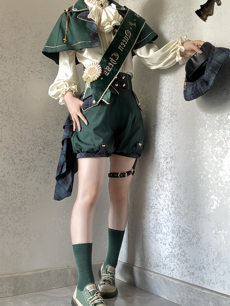 Slytherin Green Ouji Lolita Set Cape + High Waist Shorts
