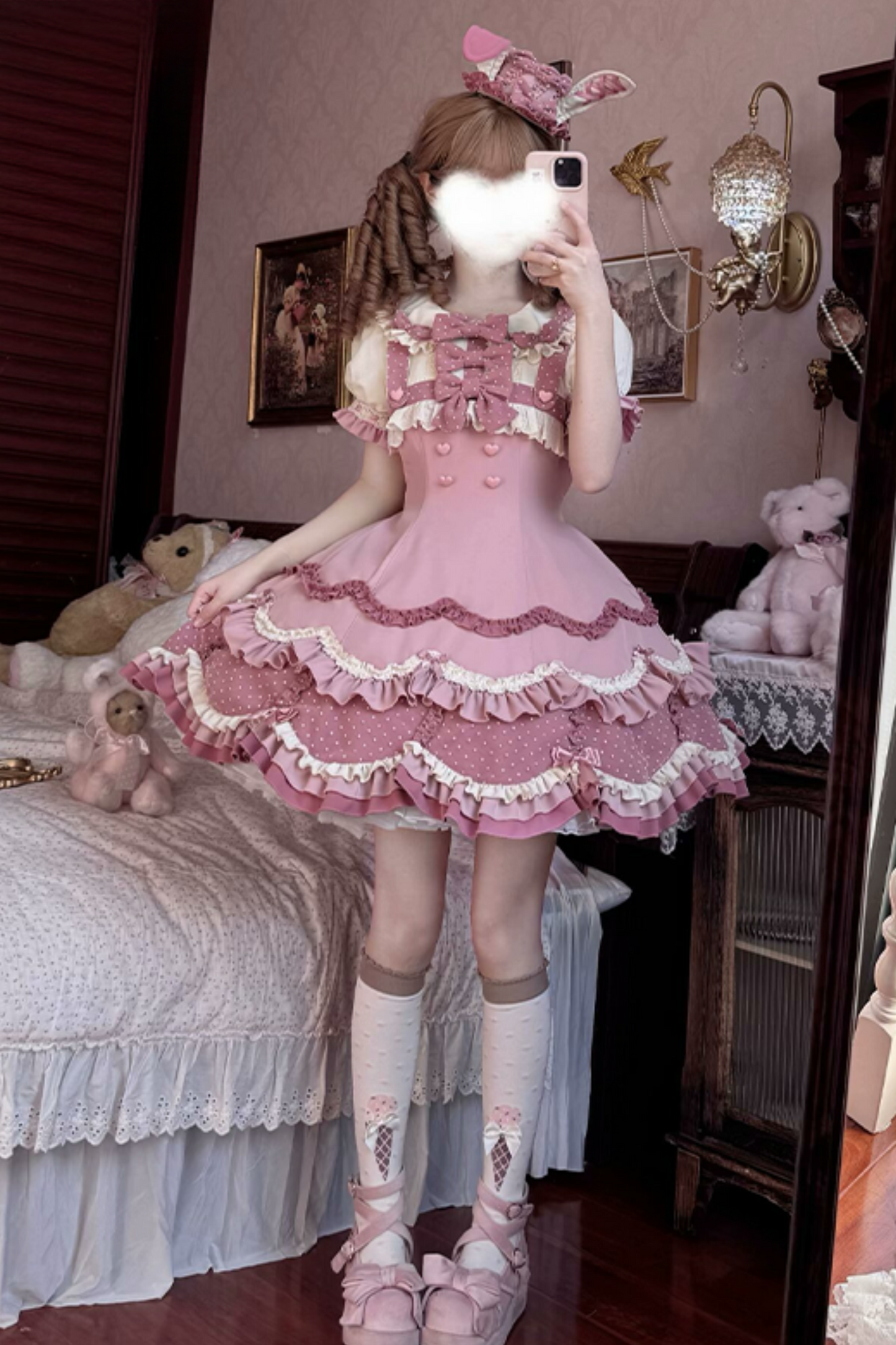 Ohrenkuchen täglich + Kaninchen Kirsche Lolita Bunny Hut Kleid