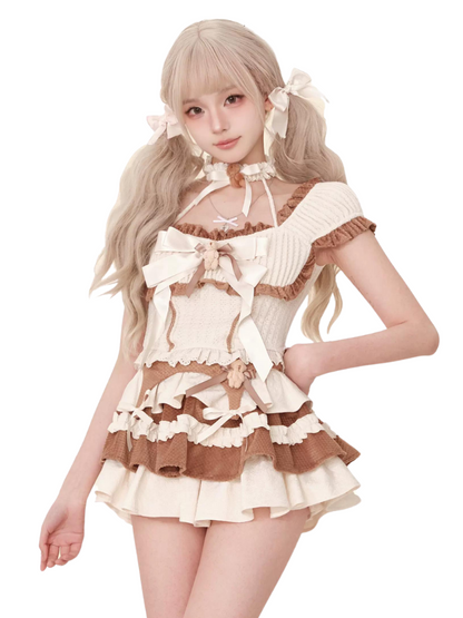 Hazelnut Cake Ribbon + Ruffle Milk Top Skirt