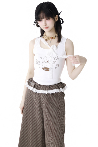 Hoodie Pants Wide Sleeveless Top +