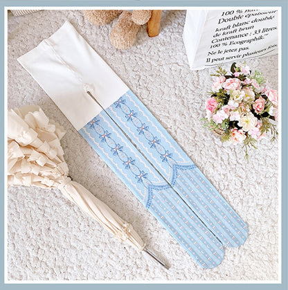 Blue Moon and Bowknot Print Lolita Velvet Tights