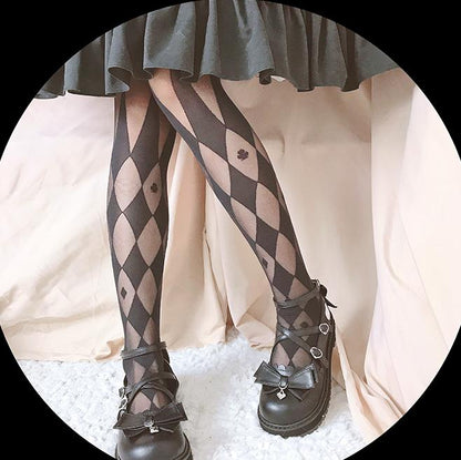 Black/White Circus Diamond Pattern Tights