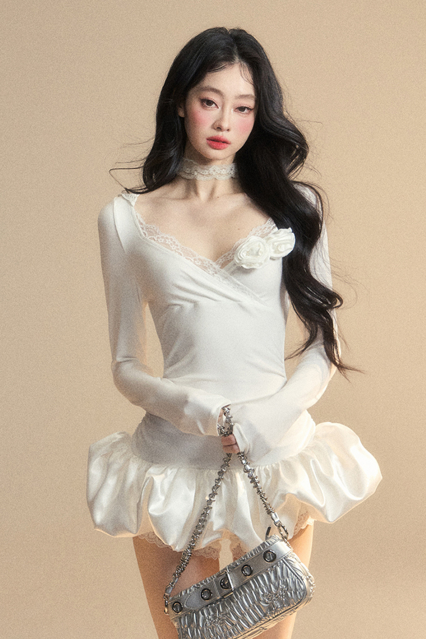 Balloon Short Lace Dress Hooded Ballet Core