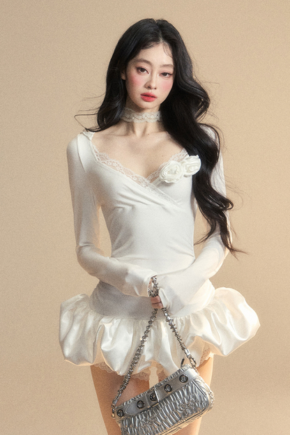 Balloon Short Lace Dress Hooded Ballet Core