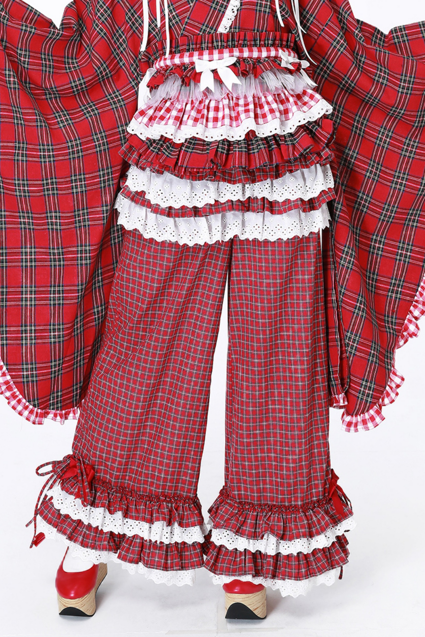 Long Lace Pants Retro Ruffle Check