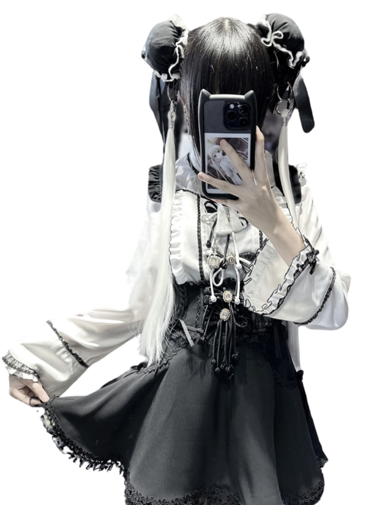 Lace Buckle Ruffle Shirt China Sleeve Bell