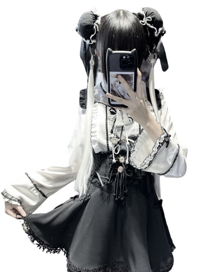 Lace Buckle Ruffle Shirt China Sleeve Bell