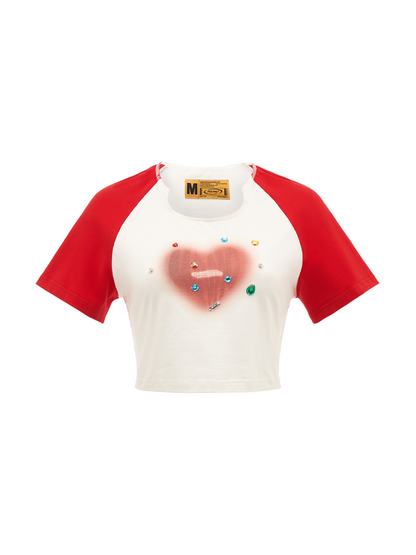 Haut court bicolore + bijoux longs