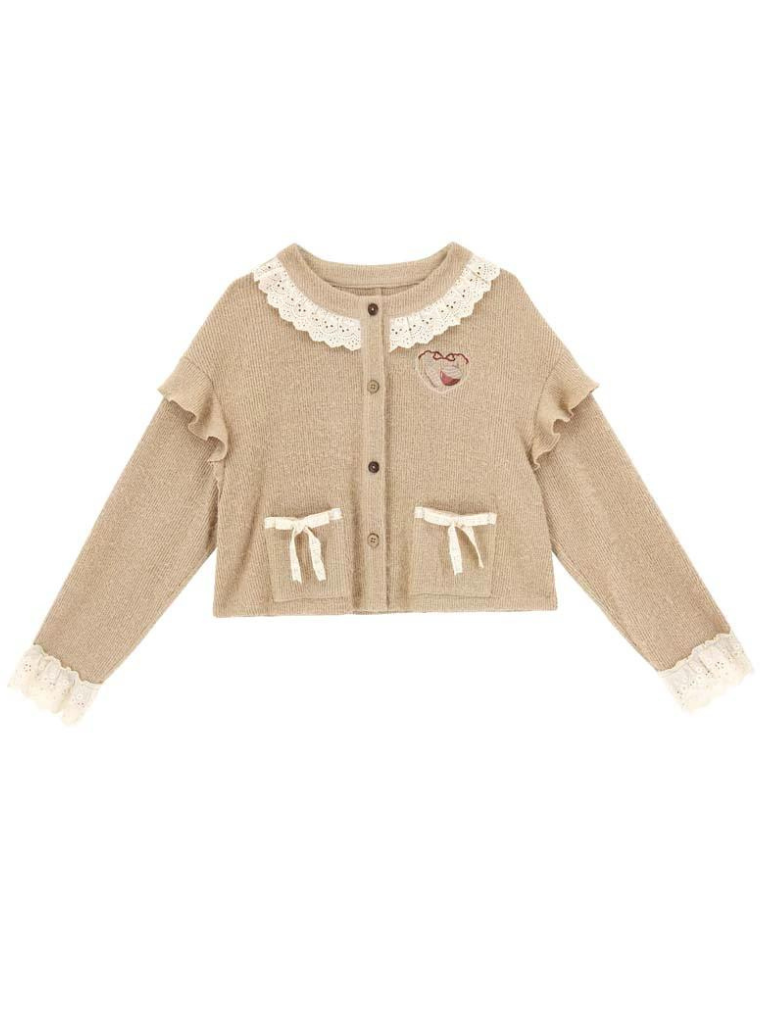Skirt Long Cardigan Retro Cream Pleated