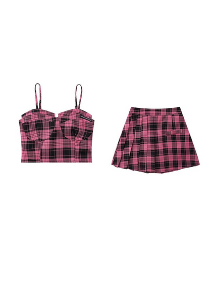 Suspender Style Top Skirt College Checked