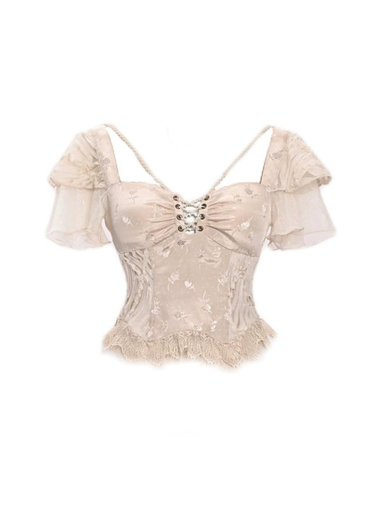 Flying Jacquard Broken Sleeve Ballet Slim Top Strap
