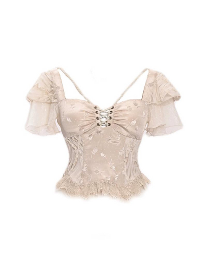 Flying Jacquard Broken Sleeve Ballet Slim Top Strap