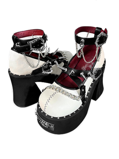 Witch Punk Round Shoes Rivet Dark Rose Platform Toe