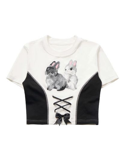 Pantalon à bretelles design d'été, lapin, épaules dénudées, sweat à capuche noir et blanc, costume