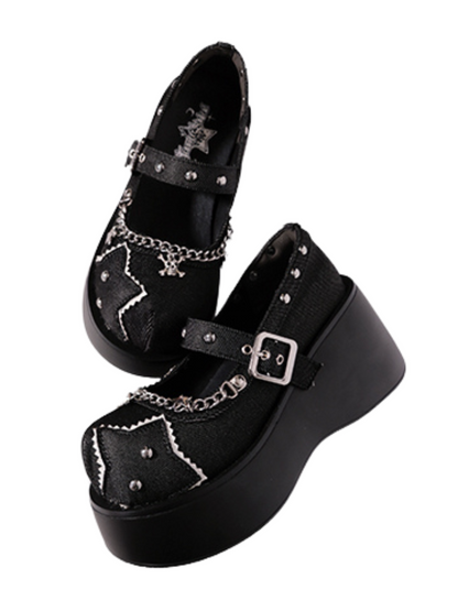Buckle Star Toe Platform Denim One Punk Round Shoes
