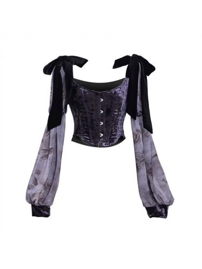 Top Luna Gothic Ribbon Corset Shoulder Velvet