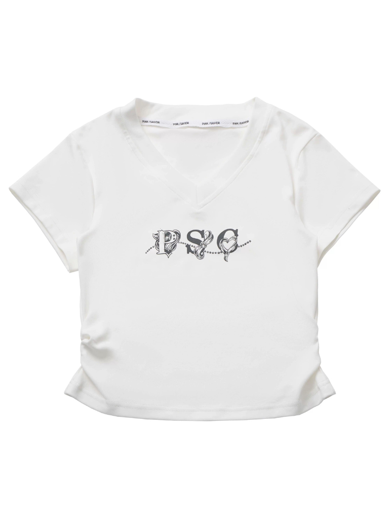 Weißes T-Shirt mit V-Ausschnitt, grau, schmal