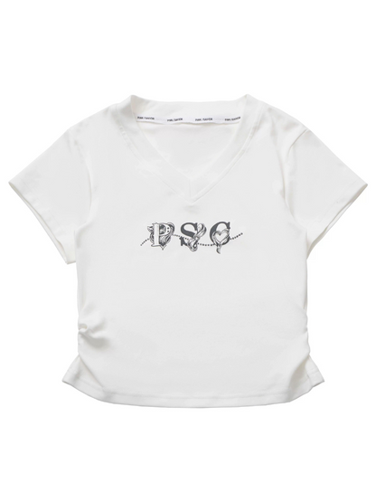 Weißes T-Shirt mit V-Ausschnitt, grau, schmal
