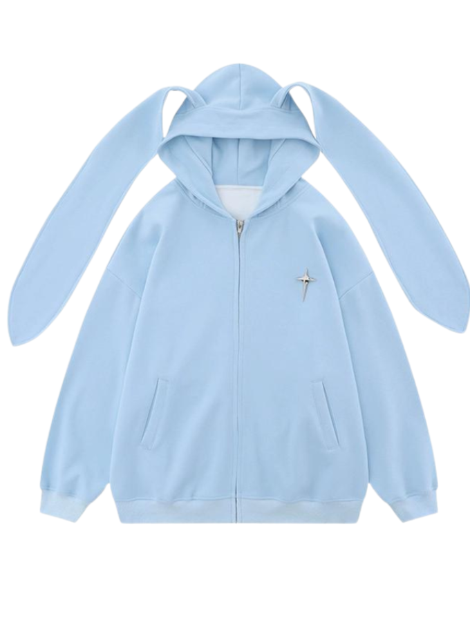 Sweat à capuche bleu lait Loose Bunny à capuche