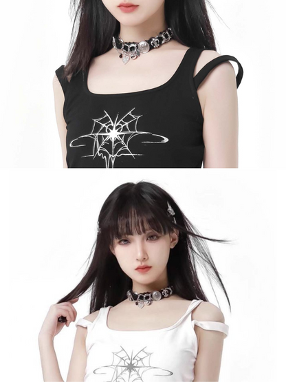 Spider Chain Slim Strap Hoodie Web Rabbit Ear