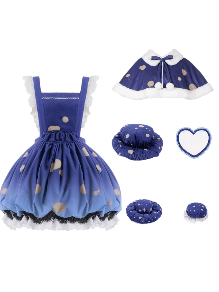 skirt hat + small hat heart accessory + ruffle big + cape Mushroom + suspender fur brooch hat