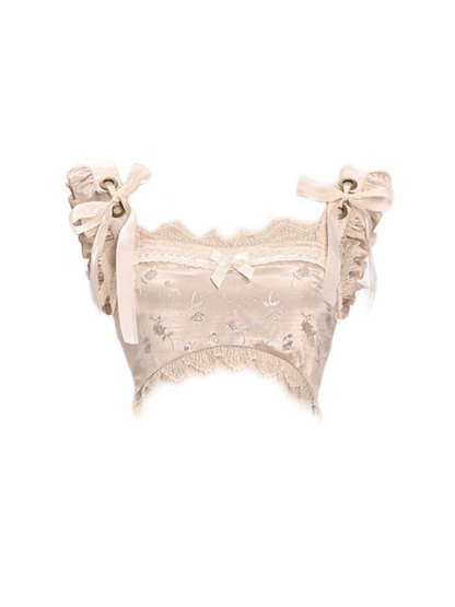 Gilet court en dentelle et ruban français cassé, style ballet ultra
