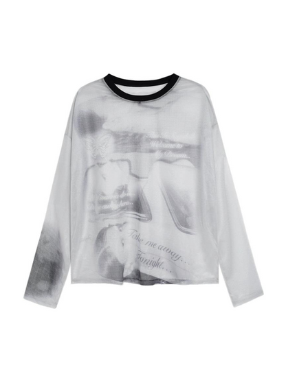 Sheer Print Gray Top Mode Mesh