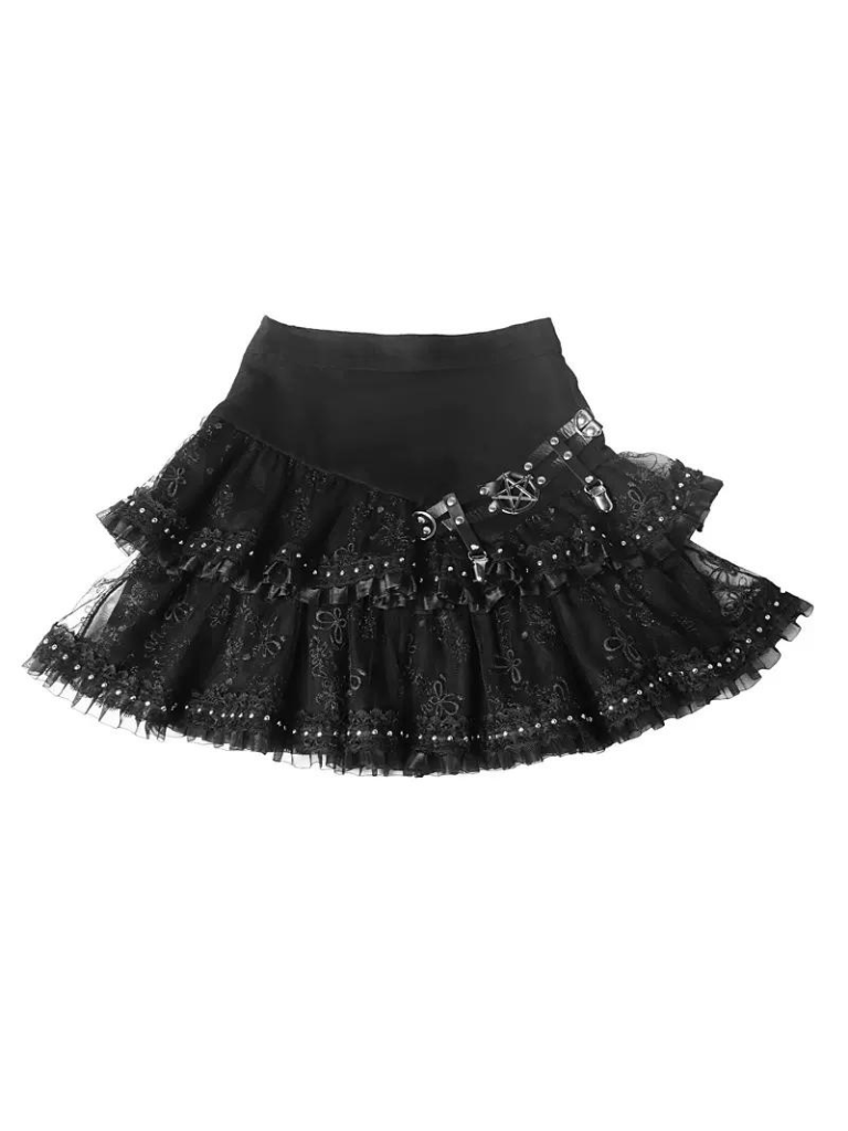 Metal Buckle Cake Leather Rivet Layer Punk Skirt