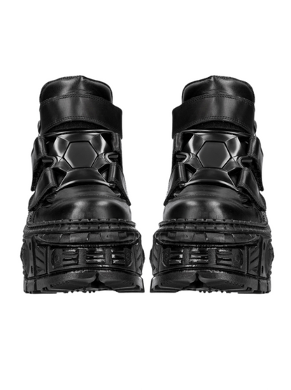 Metal Leather High Platform Plain with Punk Chain Shoes Dark Style Top
