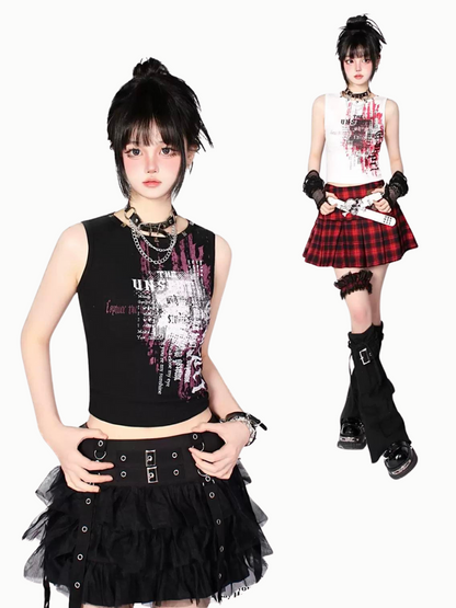 Amerikanisches Tank-Rock-Retro-Top mit Nieten