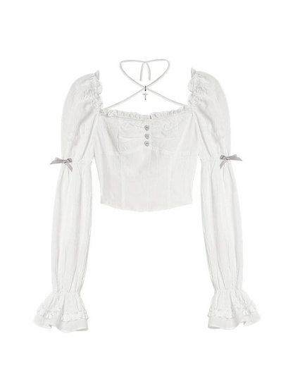 French Girl-Fighting Square Pure Blouse White