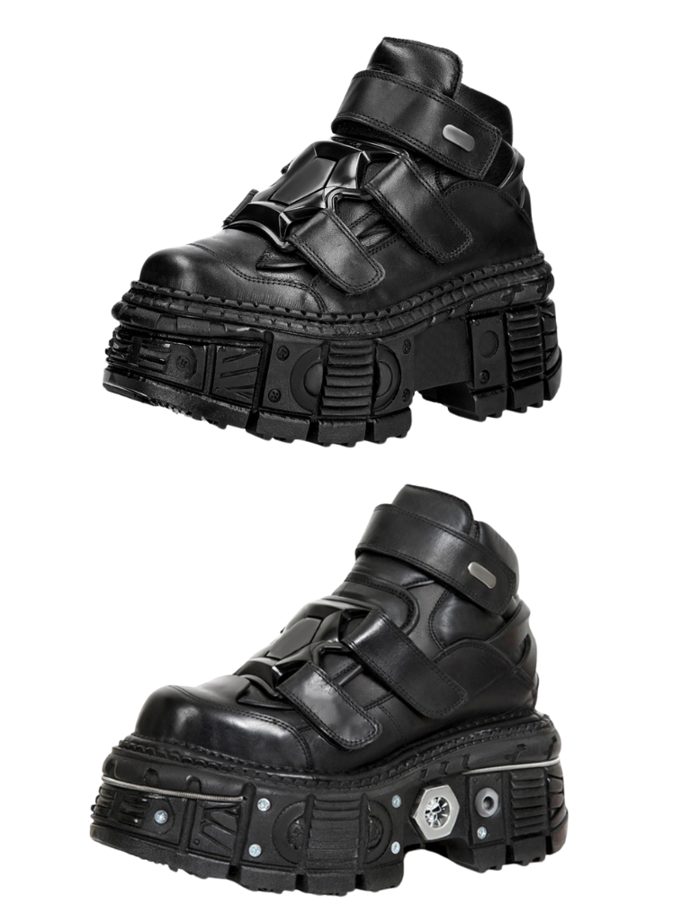 Metal Leather High Platform Plain with Punk Chain Shoes Dark Style Top
