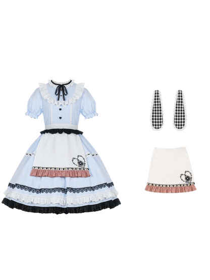 Apron Girl Sweet Dress Check + Bunny