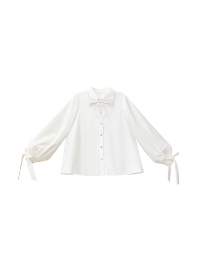 Dress Ribbon Ribbon Shirt Retro French V-Neck Striped