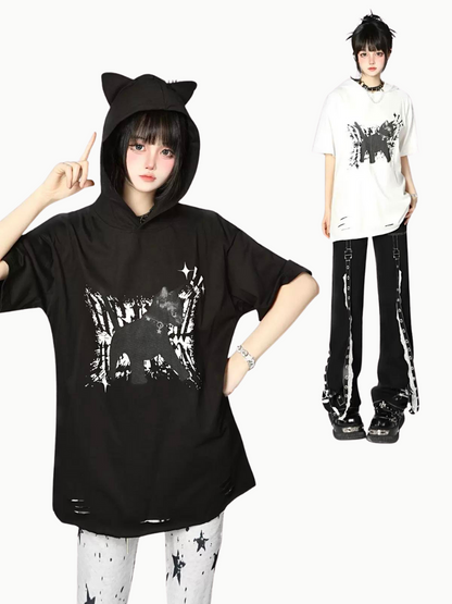 Loose T-Shirt Cat Foodie Ear