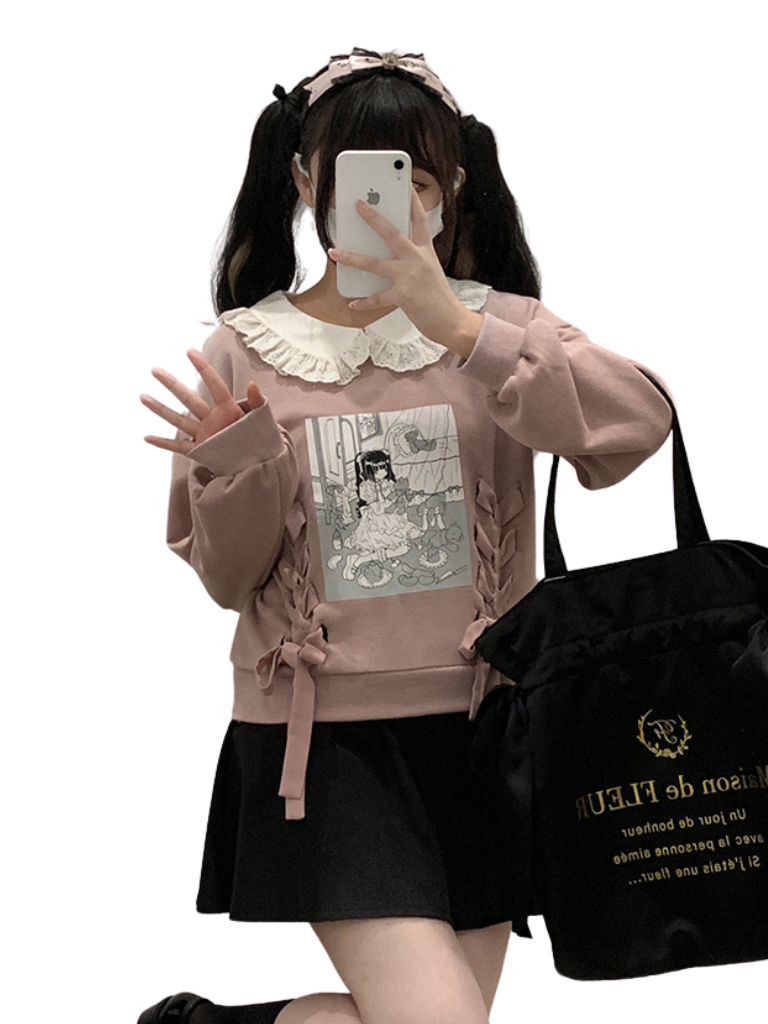 Illustration Printed Doll Color Sweatshirt