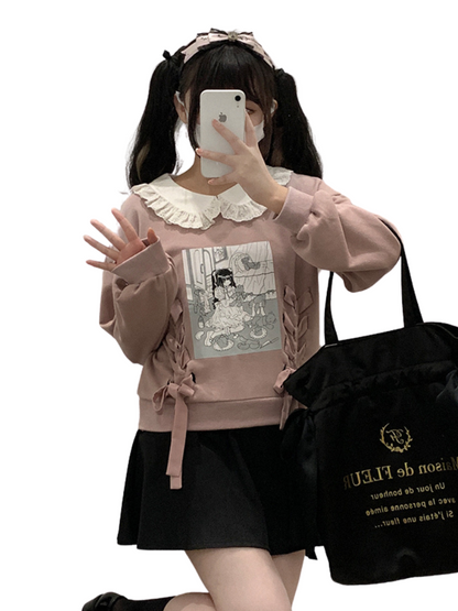 Illustration Printed Doll Color Sweatshirt