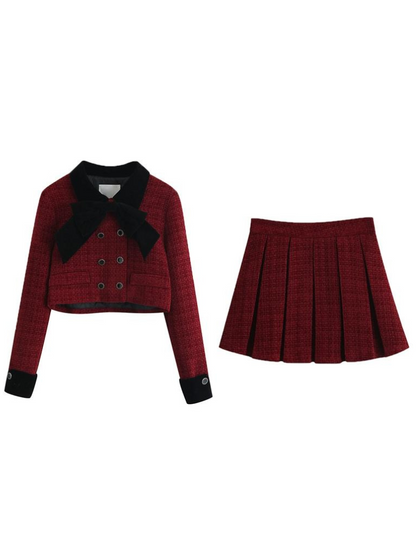 Jupe veste + tweed plissé rétro girly foncé