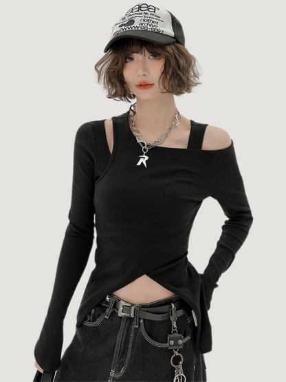 Ensemble de pièces longues asymétriques à épaules dénudées, style américain T, un et deux