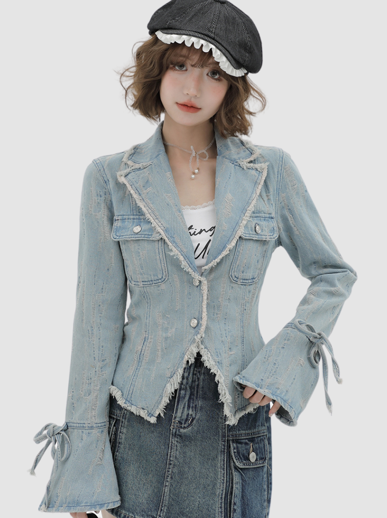 Retro American Wash Anzugkragen Jeansjacke