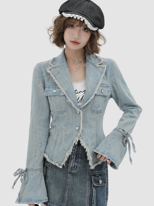 Retro American Wash Anzugkragen Jeansjacke