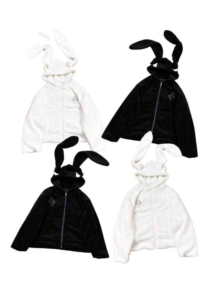 Veste zippée en peluche à oreilles de lapin gourmandes courtes/longues