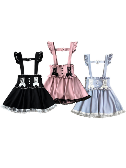 Frill Shoulder Strap Love Back Lace Skirt