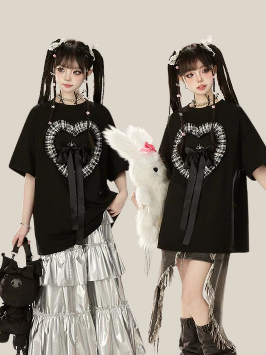 Ribbon Big Cool Schwarz T-Shirt Strap Liebe