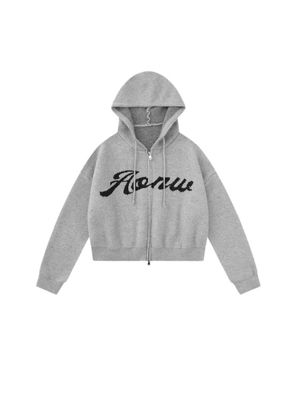 Double Hoodie Knit American Zip Cardigan