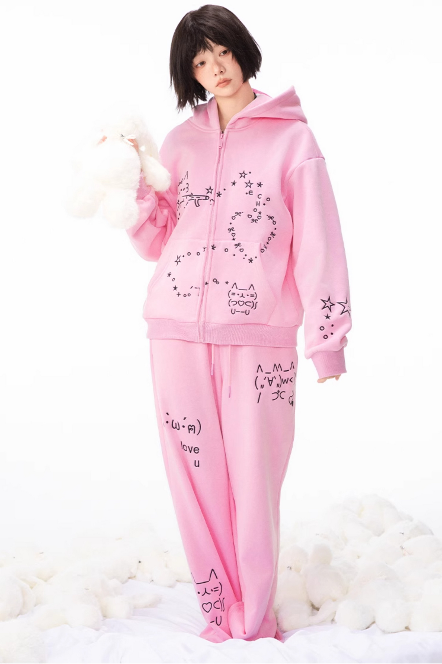 Leg Boa Hooded + Computer Hoodie Sweatpants Straight
